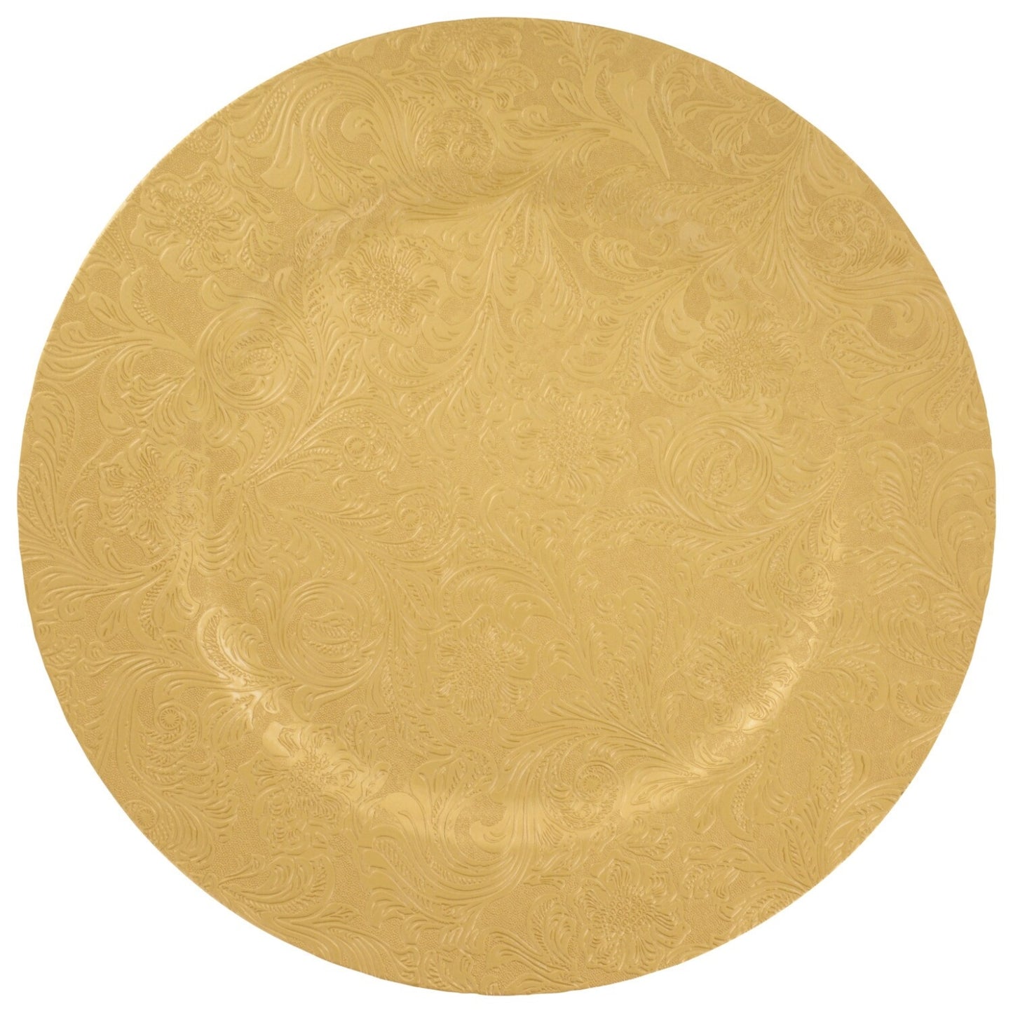 Embossed Floral-Pattern Gold Plastic Charger Plates, 13 in. (Pack of 12)