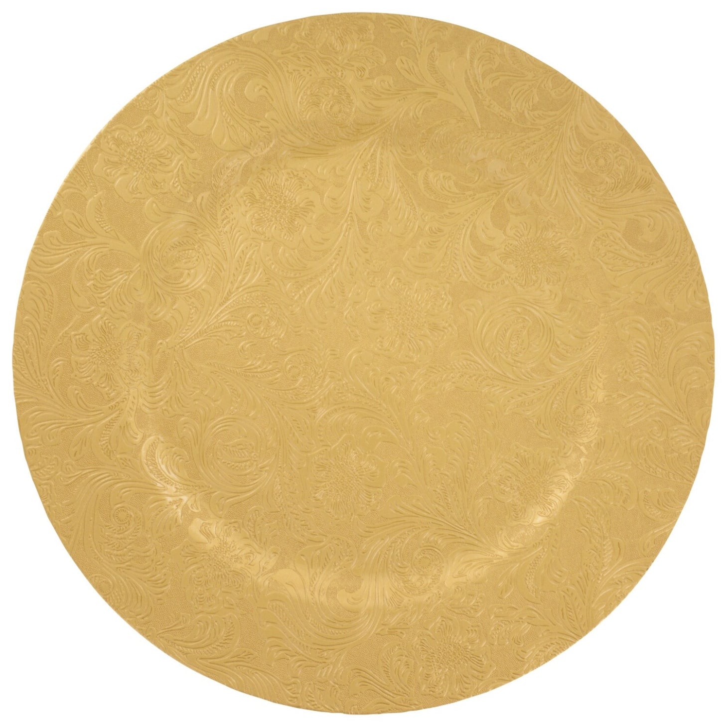Embossed Floral-Pattern Gold Plastic Charger Plates, 13 in. (Pack of 12)