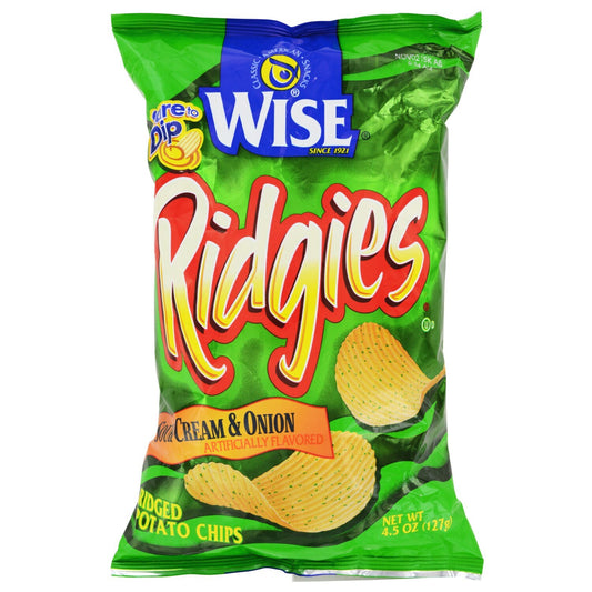 Wise Ridgies Sour Cream & Onion Potato Chips, 4.5 oz. Bags (Pack of 12)
