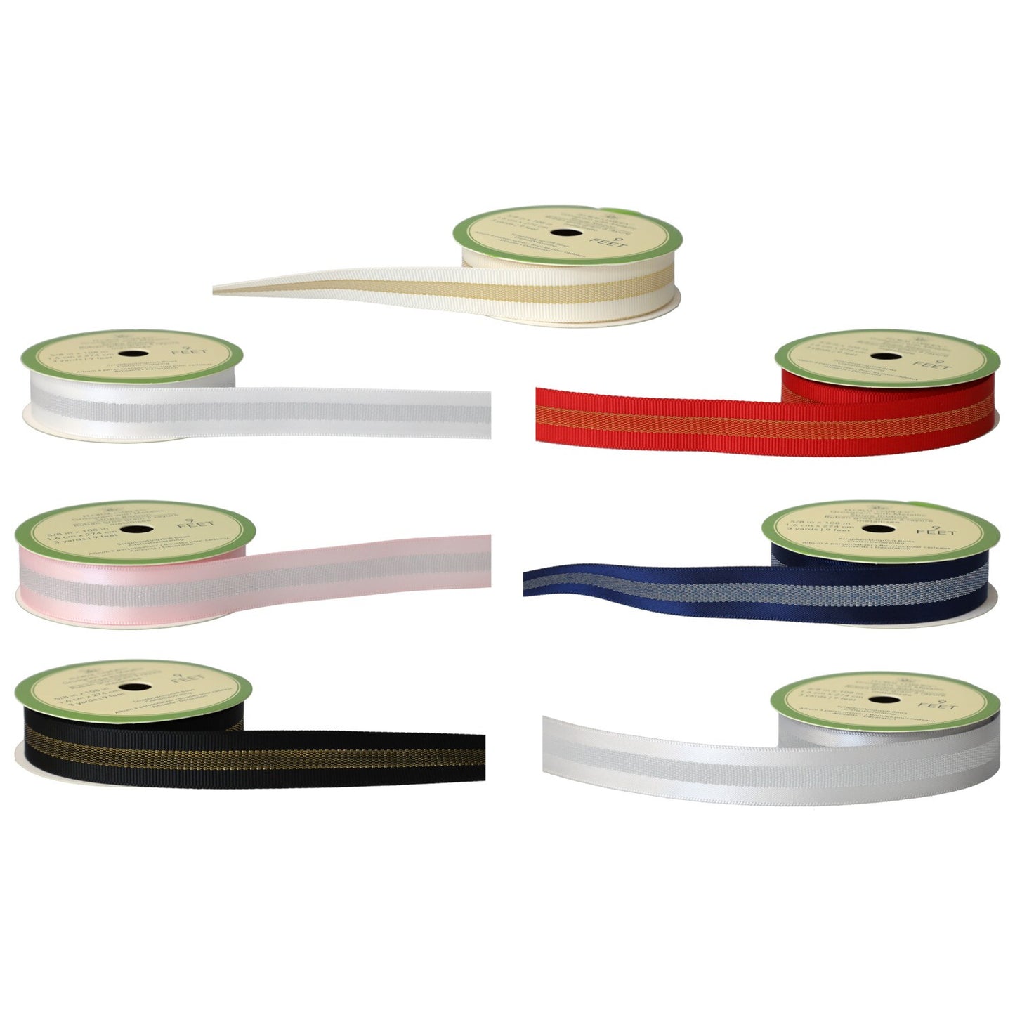 Floral Garden Grosgrain with Metallic Stripe Ribbons, 3-yd. Rolls (Pack of 35)