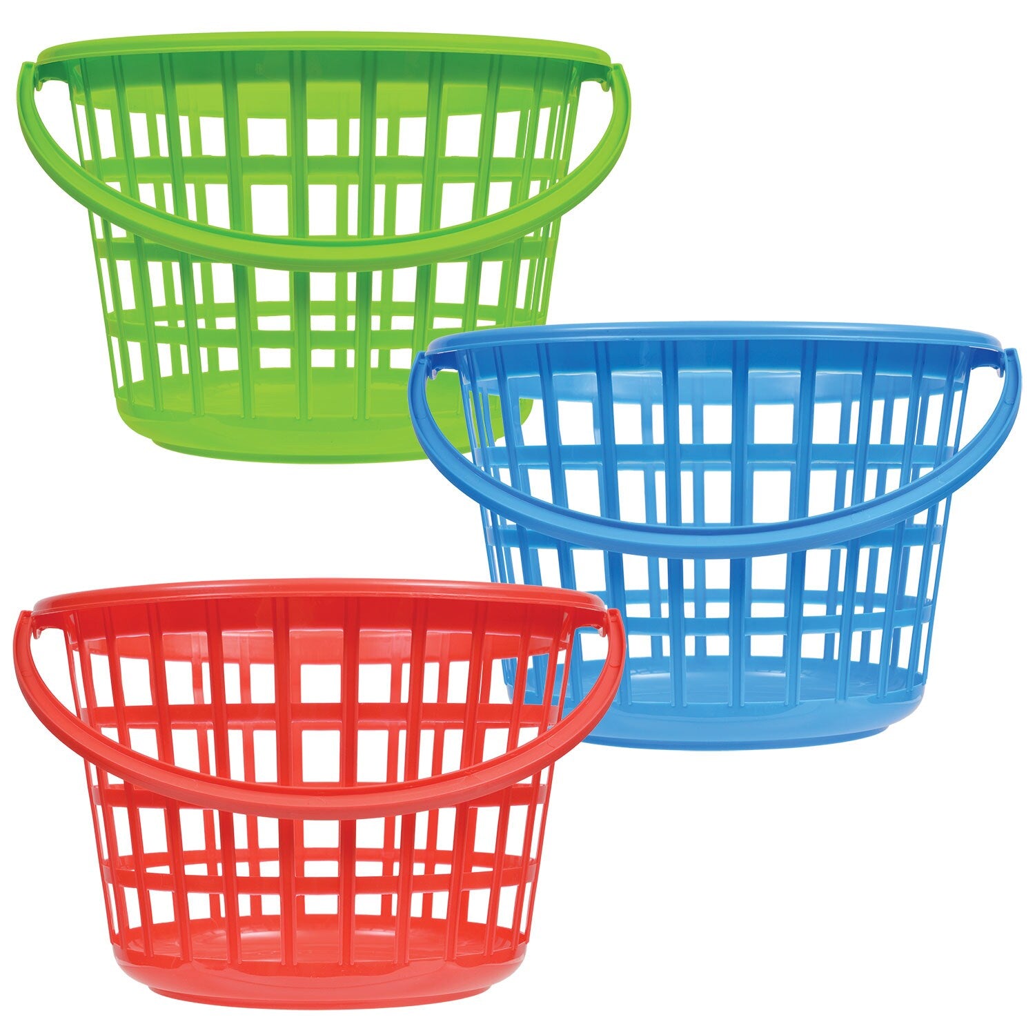 Round Plastic Storage Baskets with Handles (Pack of 36)