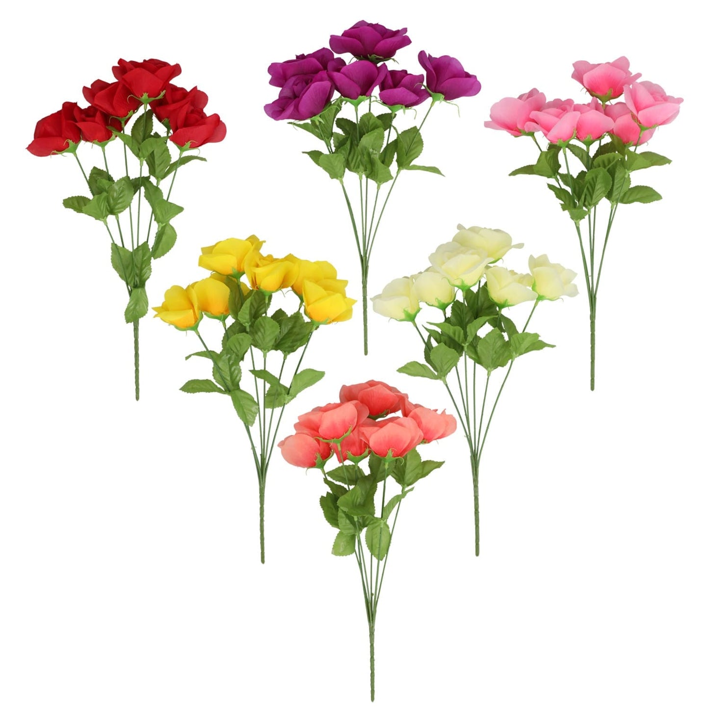 6-Stem Artificial Rose Bushes, 16.5x6.875 in. (Pack of 36)