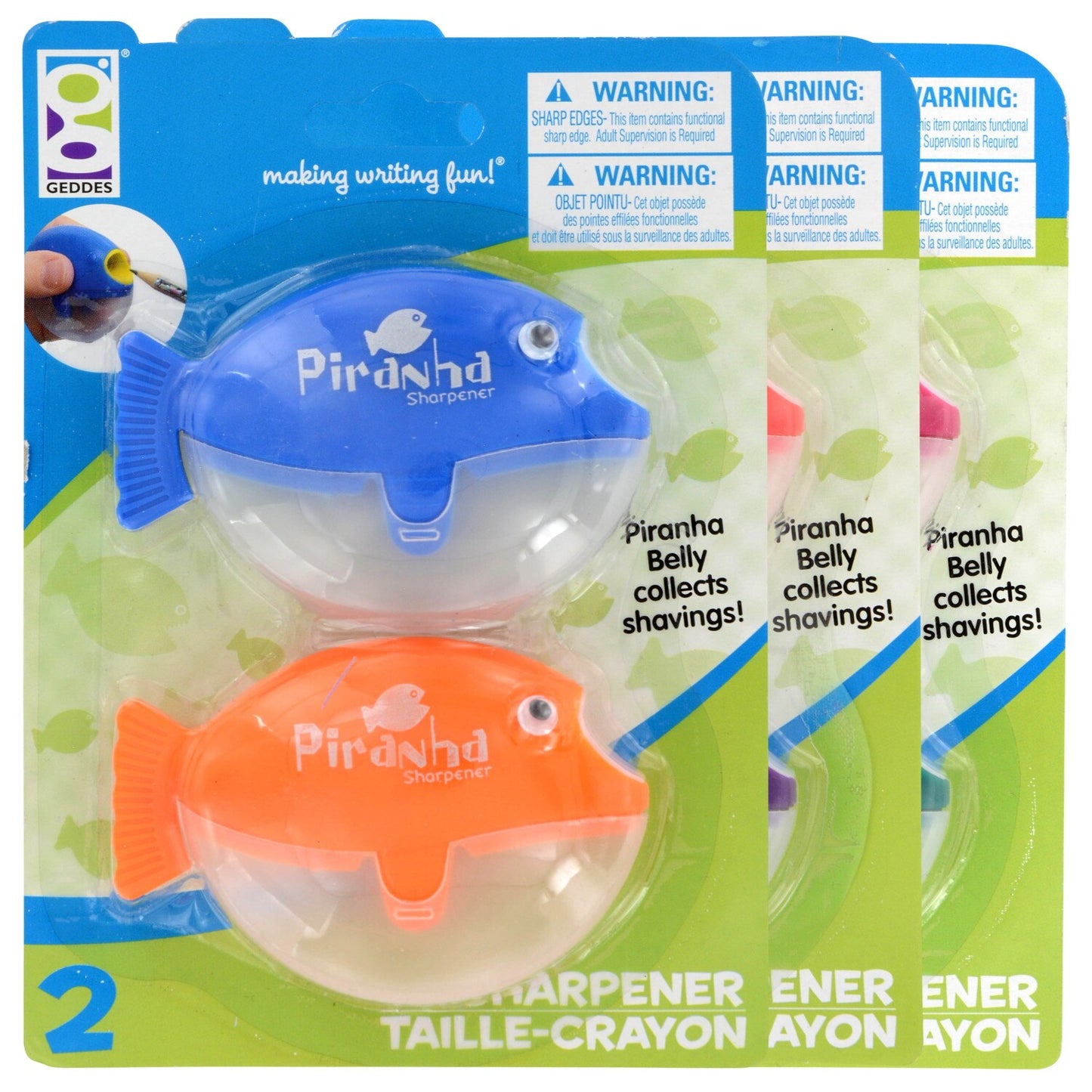 Geddes Plastic Piranha Pencil Sharpeners, 2-ct. (Pack of 36)