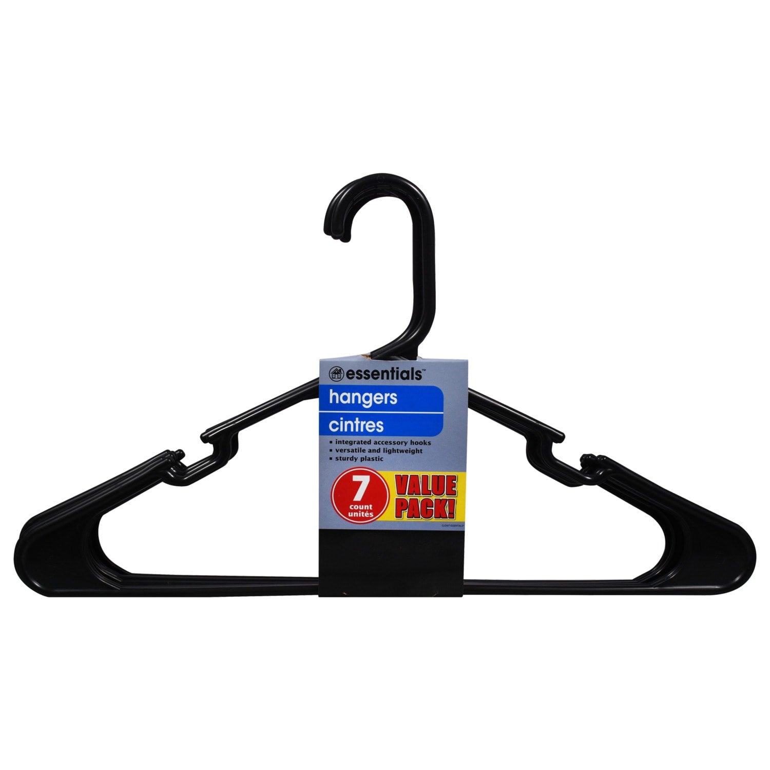 Essentials Black Plastic Adult-Sized Hangers, 7-ct. Packs (Pack of 20)