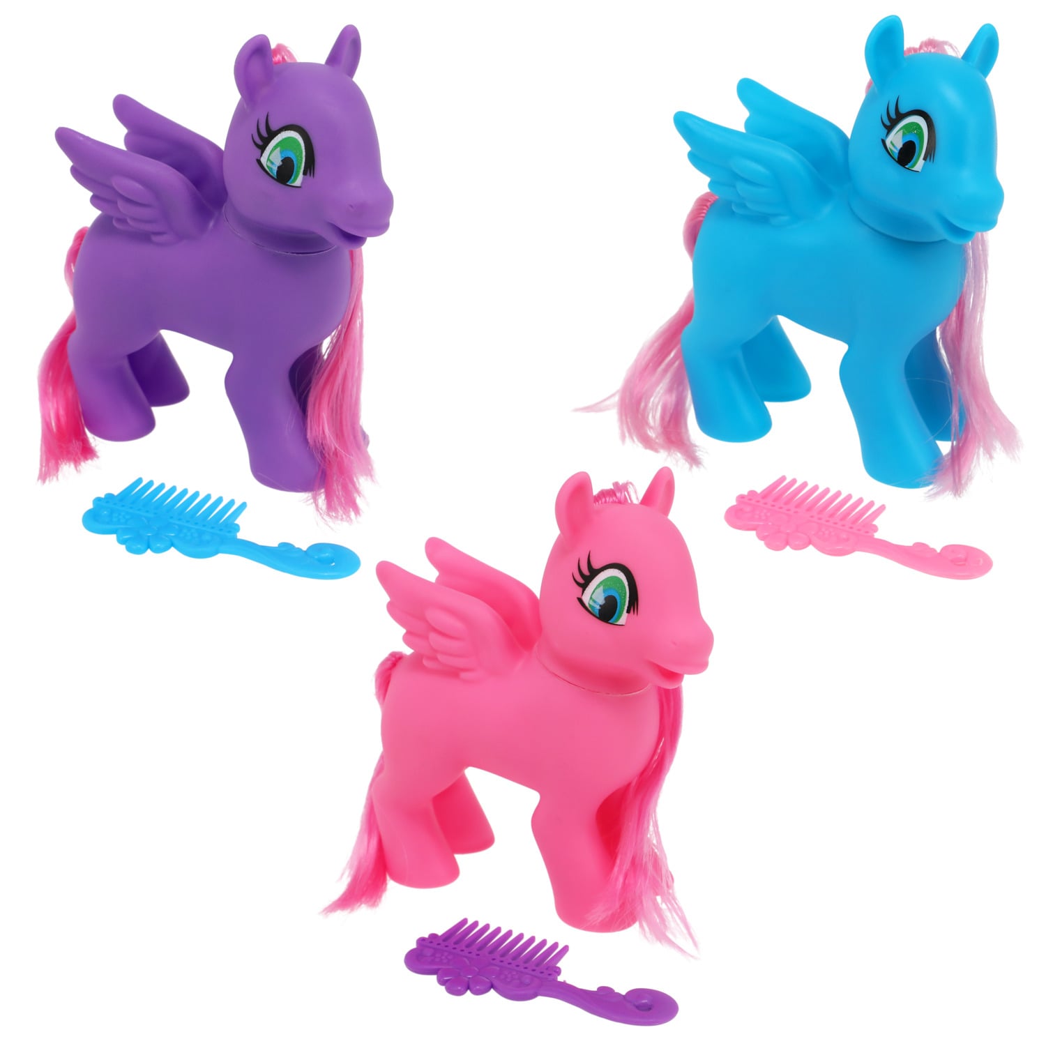 Bright Plastic Winged Ponies with Combs, 4.5x3.75x1.5 in. (Pack of 36)