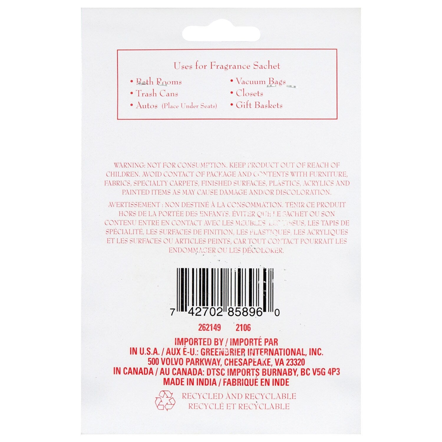 Lily-Scented Fragrance Sachets, 2-ct. Packs (Pack of 14)