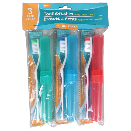 Toothbrushes with Travel Cases, 3-ct. Packs (Pack of 24)