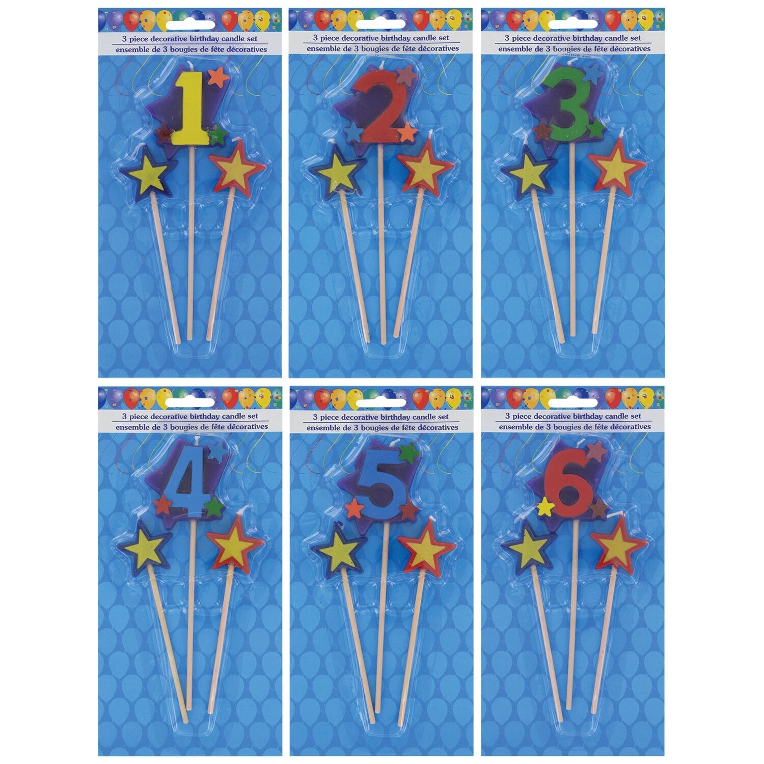 Number Birthday Candles on a Stick, 3-pc. Packs (Pack of 36)