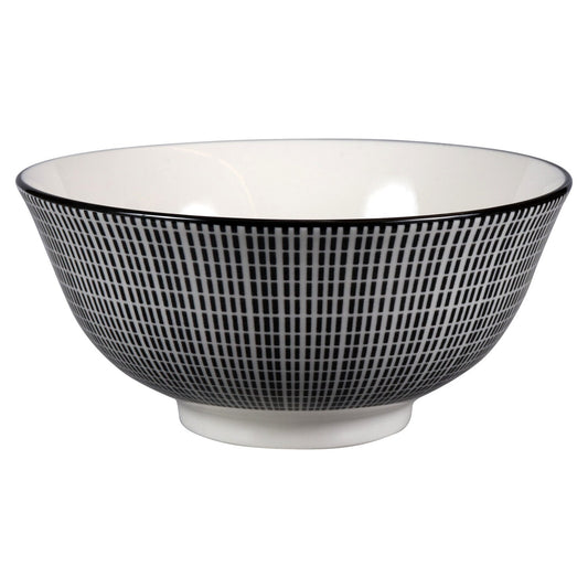 Royal Norfolk Black and White Dashed-Pattern Stoneware Bowls, 6-in. (Pack of 4)