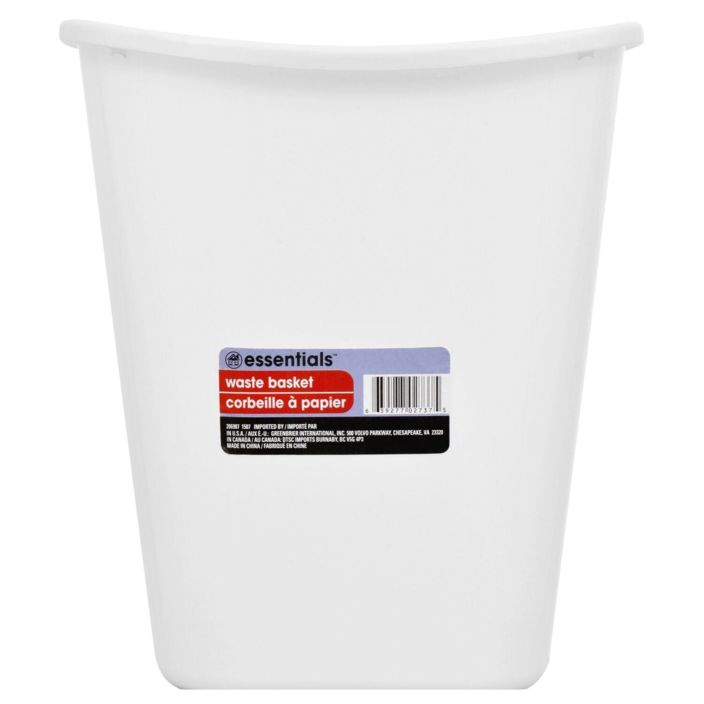 Essentials White Plastic Wastebaskets, 7 Qt. (Pack of 36)