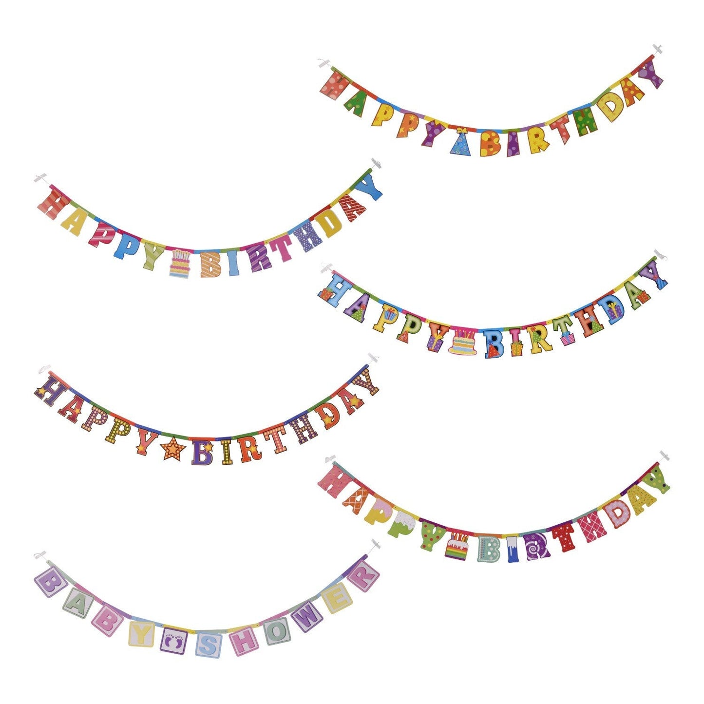 Assorted Birthday and Baby Shower Letter Banners, 7 ft. Strands (Pack of 36)