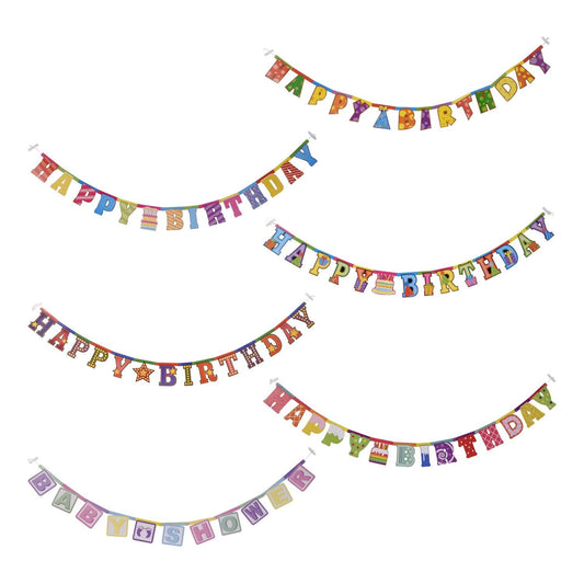 Assorted Birthday and Baby Shower Letter Banners, 7 ft. Strands (Pack of 36)
