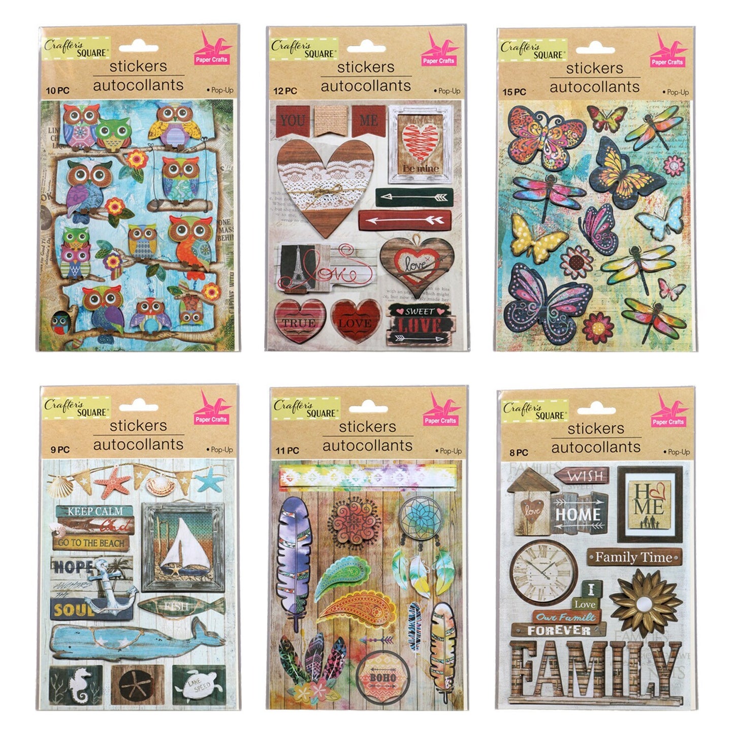 Crafter's Square Assorted Watercolor Pop-Up Stickers (Pack of 36)