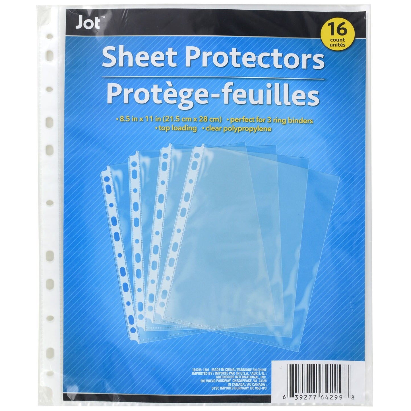 Jot 11-Hole Clear Plastic Sheet Protectors, 16-ct. Packs (Pack of 48)
