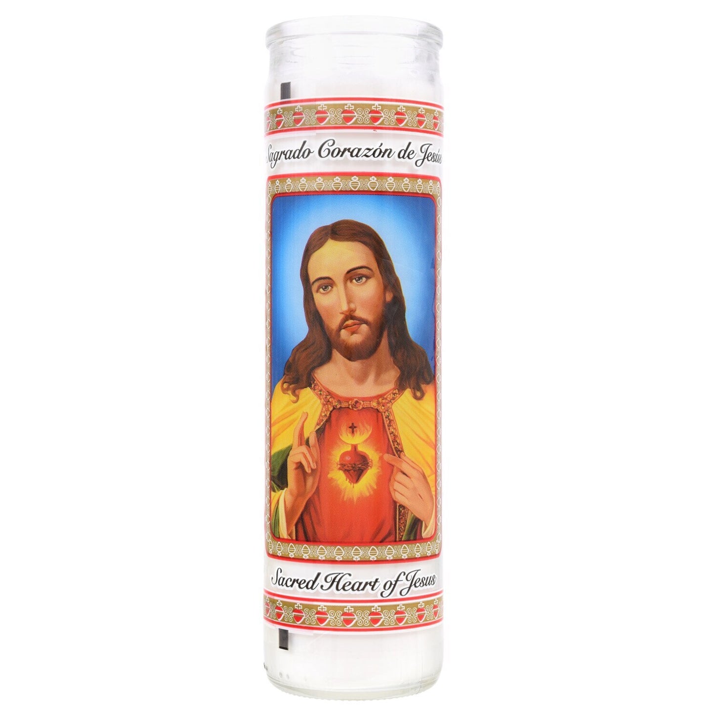 Sacred Heart Glass Prayer Candles, 8 in. (Pack of 12)