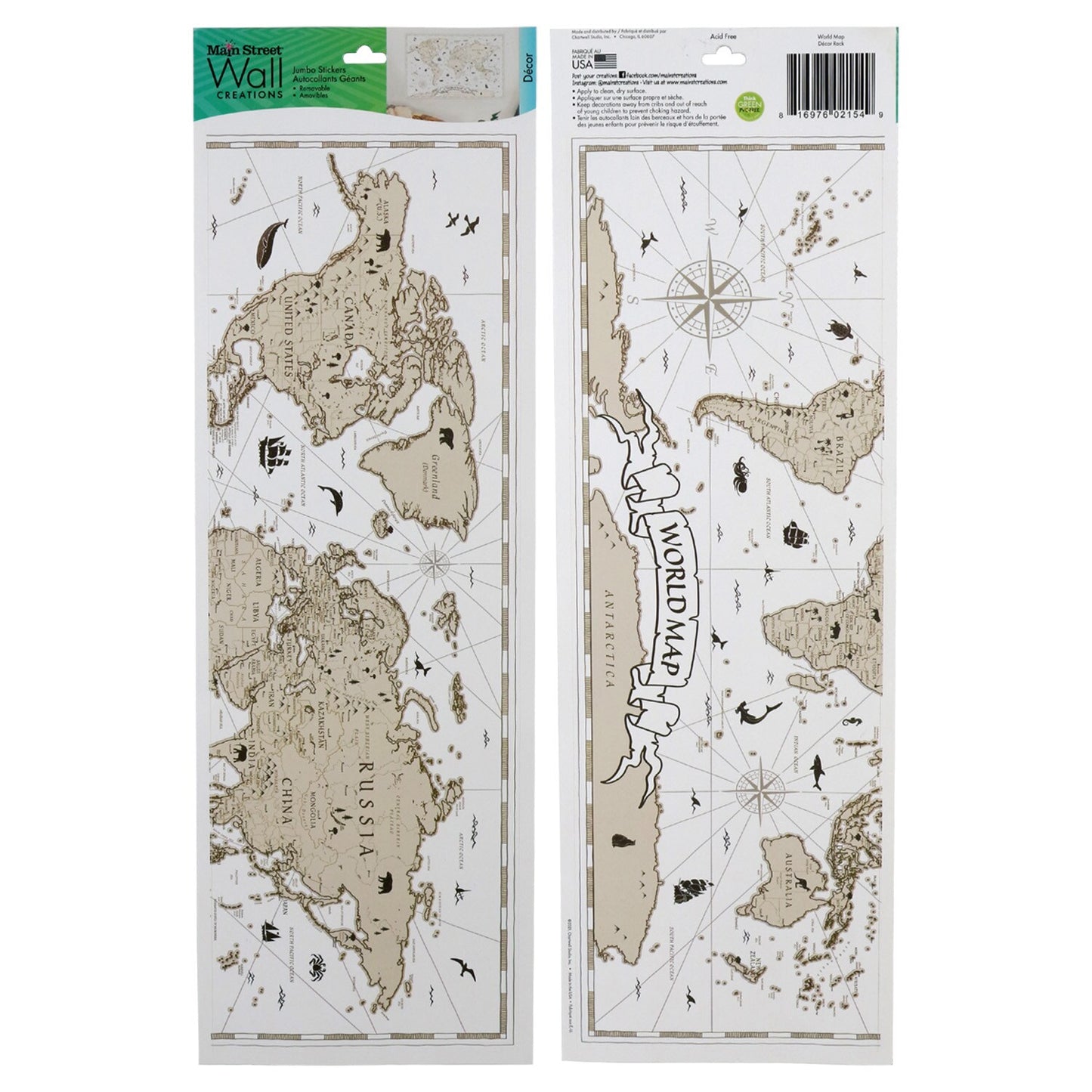 Main Street Wall Creations World Map Decals, 18x5.875 in. (Pack of 12)