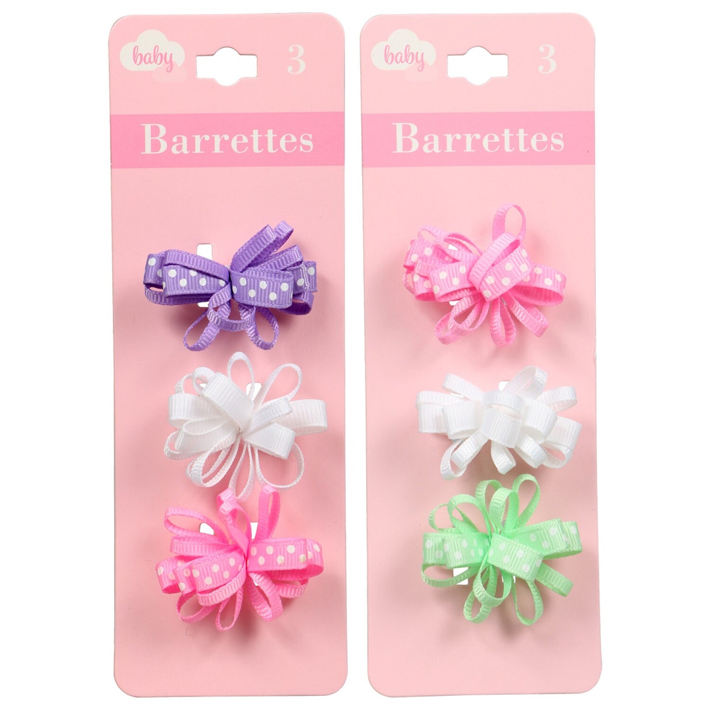 Polka-Dotted Baby Loop Bow Barrettes, 3-ct. Packs (Pack of 36)