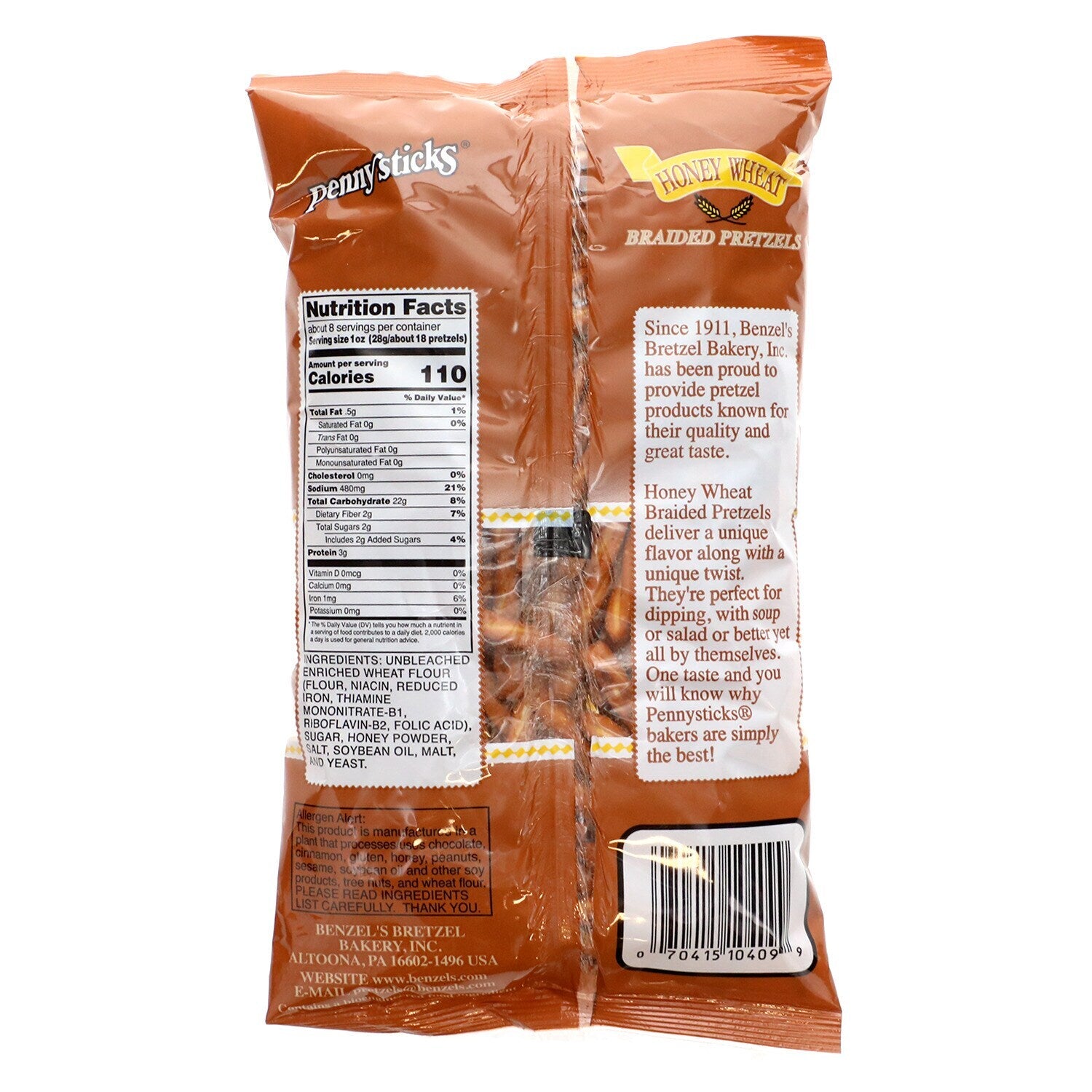 Pennysticks Brand Honey Wheat Braided Pretzels, 9.5-oz. Bags (Pack of 24)