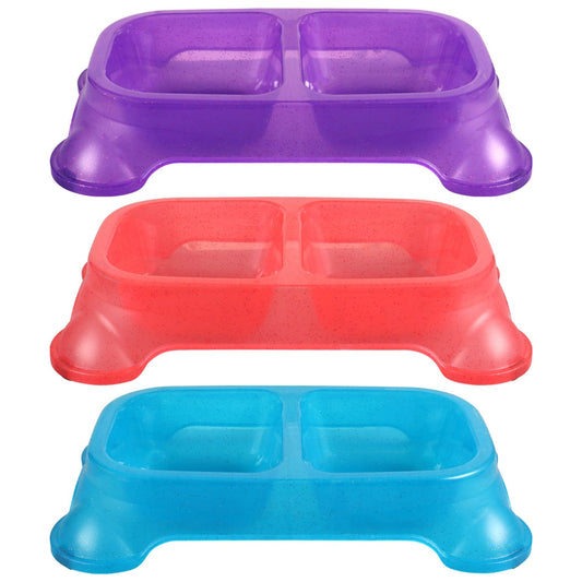 Bright Plastic Divided Pet Bowls, 11.25x6.625x2-in. (Pack of 36)