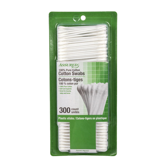 Assured Cotton Swabs with Plastic Sticks, 300-ct. Packs (Pack of 36)