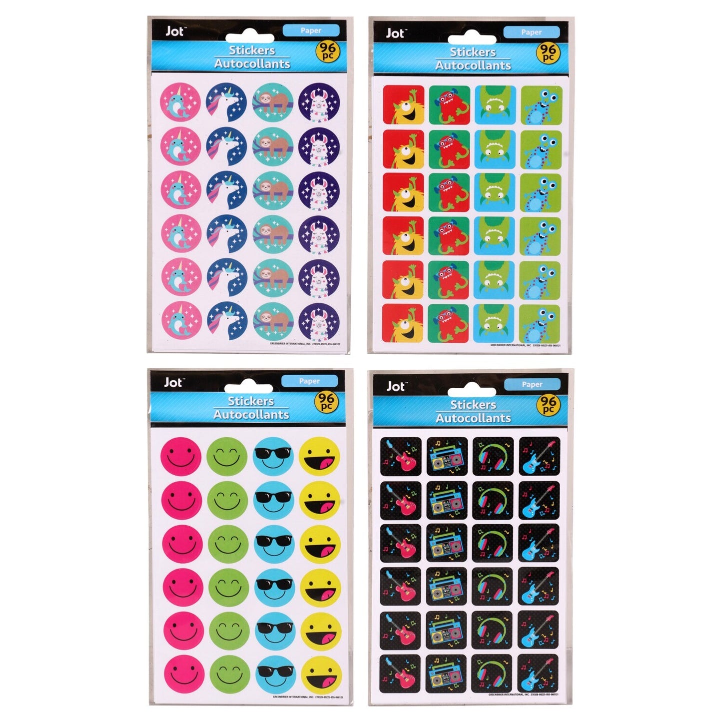 Happy Multicolored Sticker Packs, 96-ct. Packs (Pack of 24)