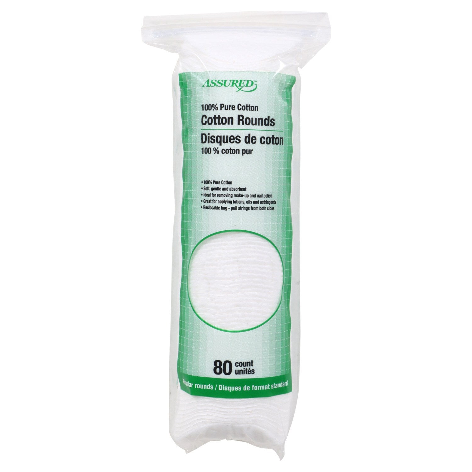 Assured Cotton Rounds, 80-ct. Packs (Pack of 48)