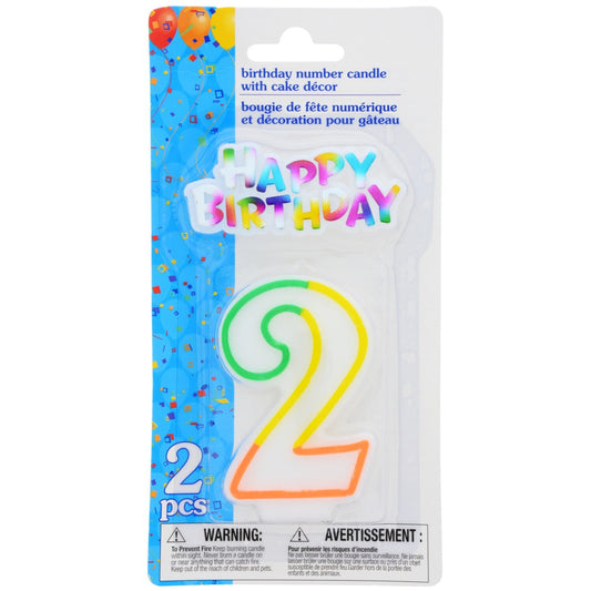 Number "2" Birthday Candles with Cake Decor, 2-pc. Sets (Pack of 12)
