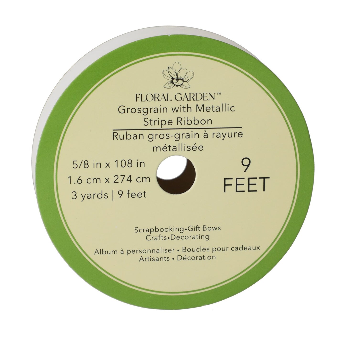 Floral Garden Grosgrain with Metallic Stripe Ribbons, 3-yd. Rolls (Pack of 35)