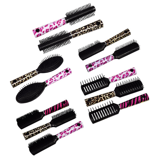 Animal Printed Plastic Hair Brushes, 8.375 in. (Pack of 24)
