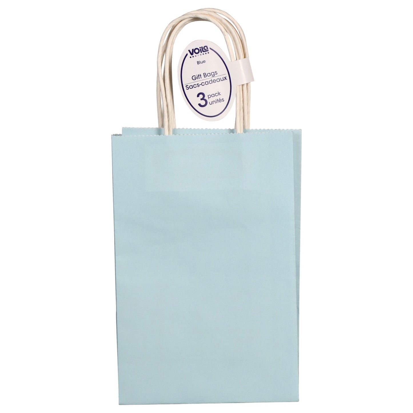 Voila Small Light Blue Kraft Paper Gift Bags, 3-ct. Packs (Pack of 36)