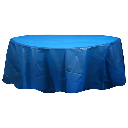 Blue Round Plastic Table Covers, 84 in. (Pack of 18)