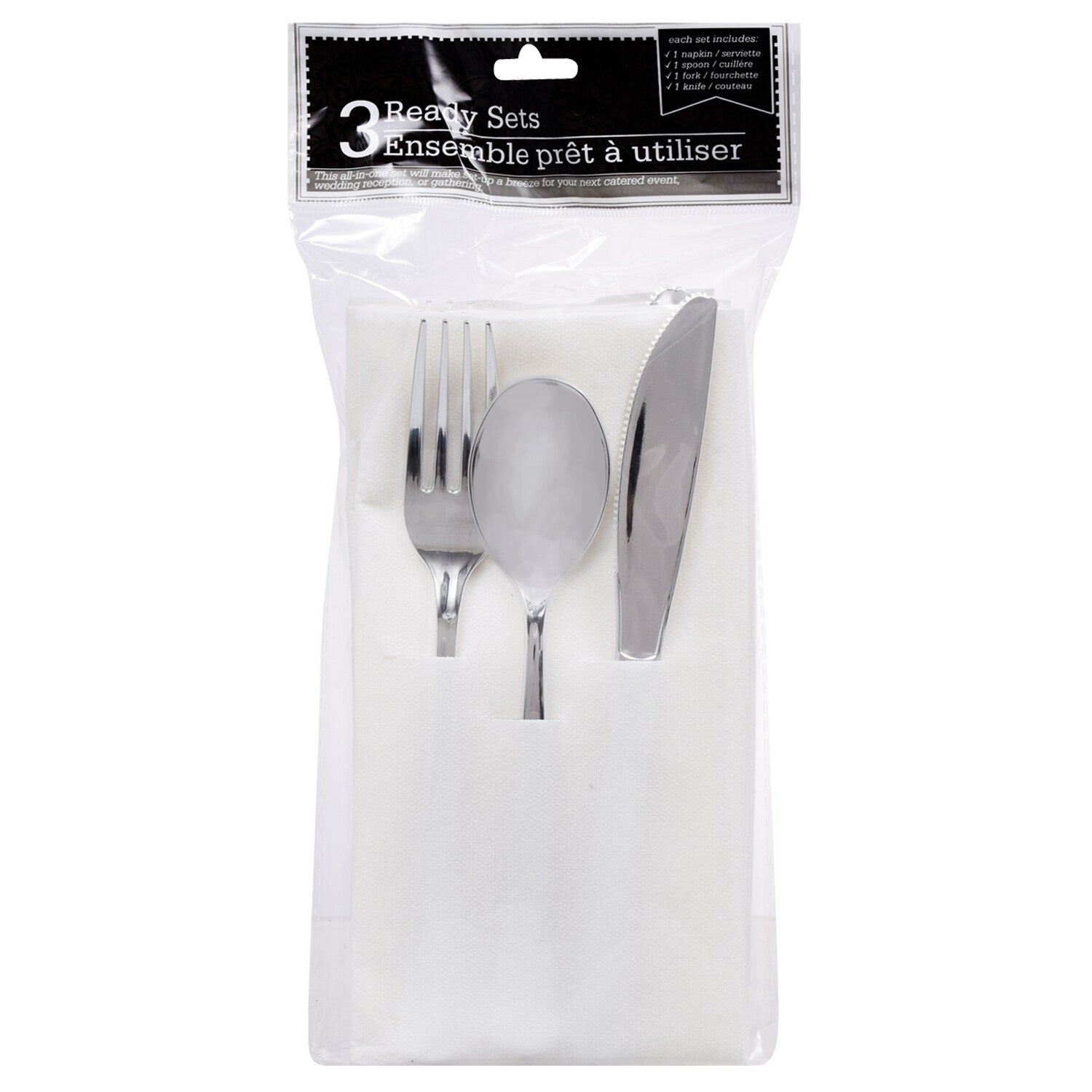 Silver Plastic Flatware and Napkin Sets, 4-ct. Packs (Pack of 24)