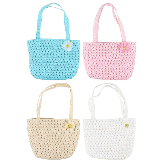 Straw Paper Hand Bags with Flowers (Pack of 36)