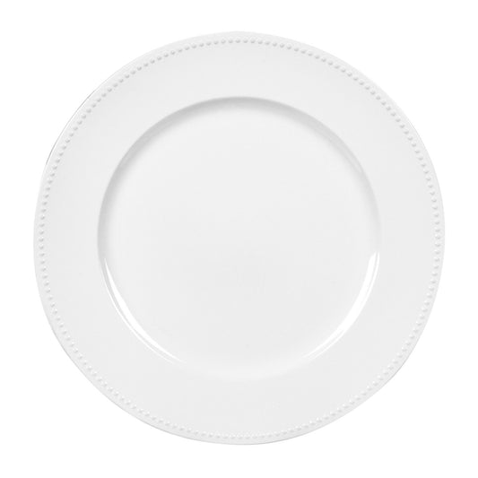 Pearlized White Plastic Charger Plates with Beaded Rims, 13 in. (Pack of 12)