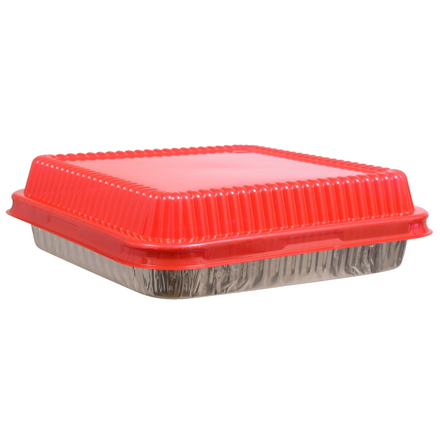 Square Foil Cake Pans with Red Plastic Lids (Pack of 36)