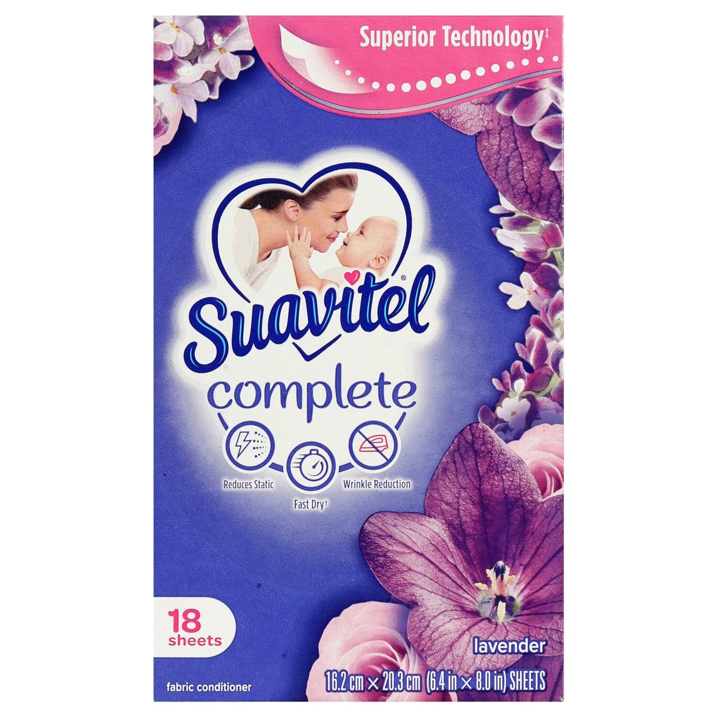 Suavitel Soothing Lavender Fabric Softener Dryer Sheets, 18-ct. Box (Pack of 15)