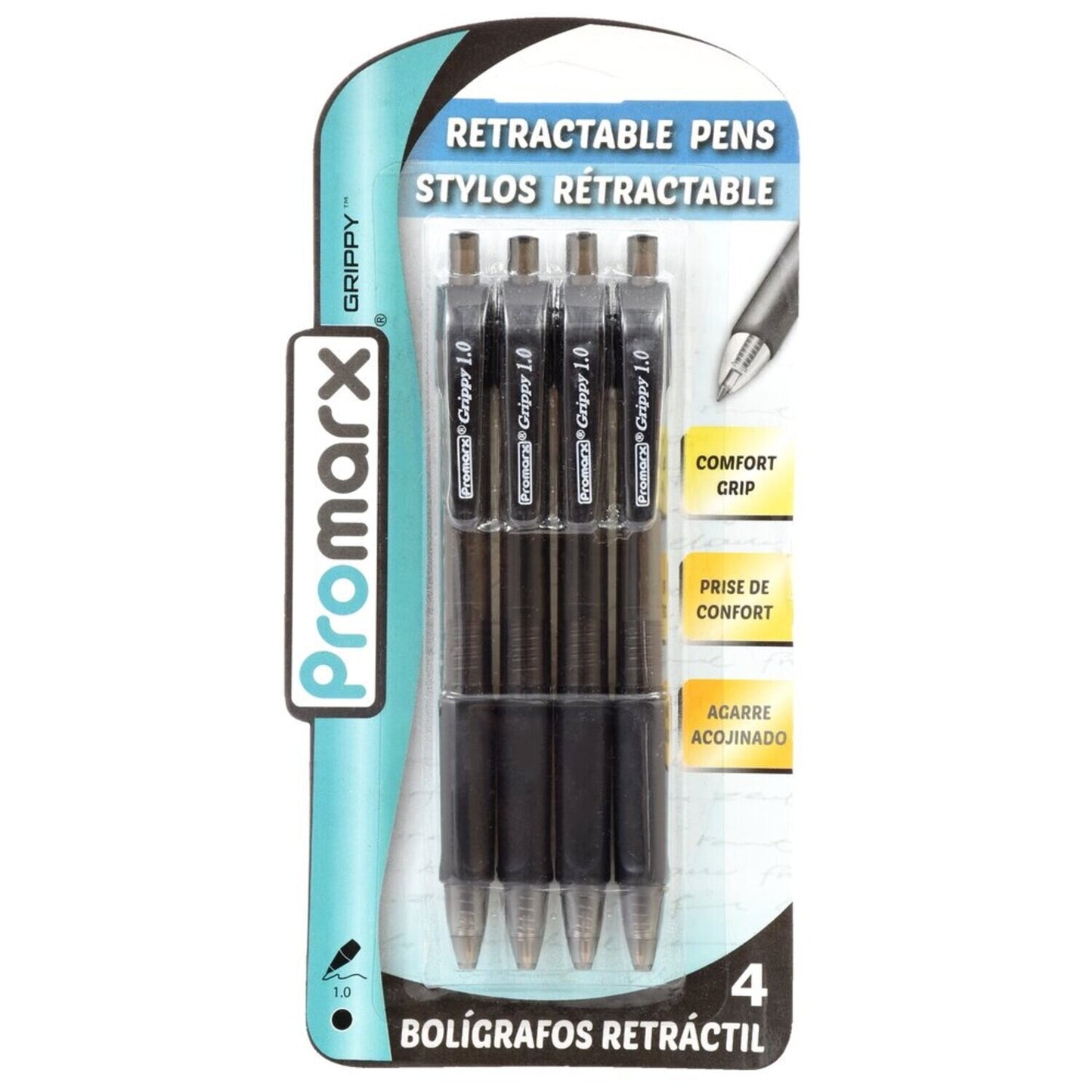 Promarx Grippy Black Retractable Ballpoint Pens, 4-ct. (Pack of 4)