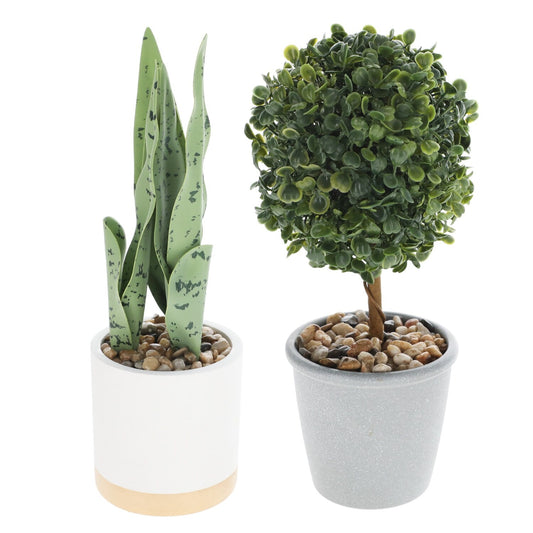 Artificial Potted Topiaries and Snake Plants, 12-in. (Pack of 8)