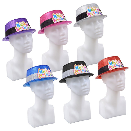 Fedora-Style Happy Birthday Glitter Party Hats, 10.375x4 in. (Pack of 36)
