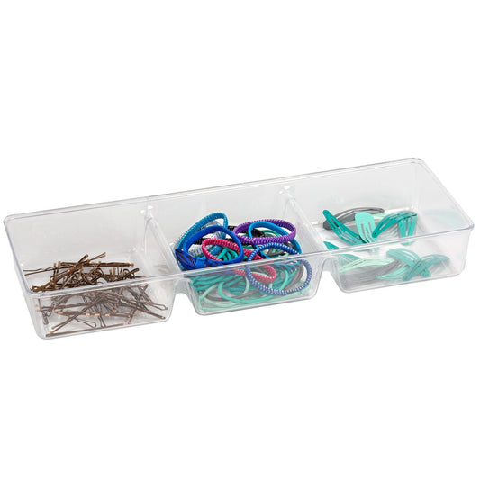 Clear Plastic 3-Compartment Storage Trays (Pack of 12)