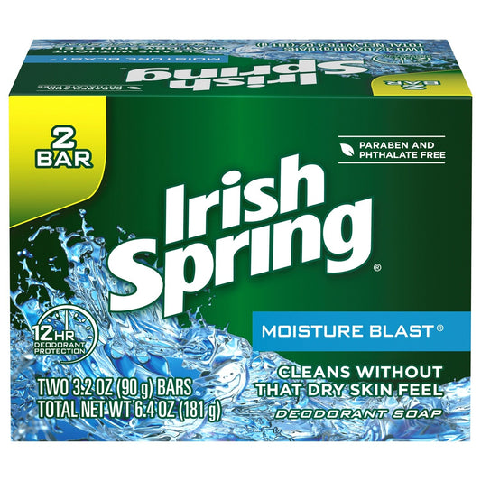 Irish Spring Moisture Blast Deodorant Soap Bars, 2-ct. (Pack of 18)