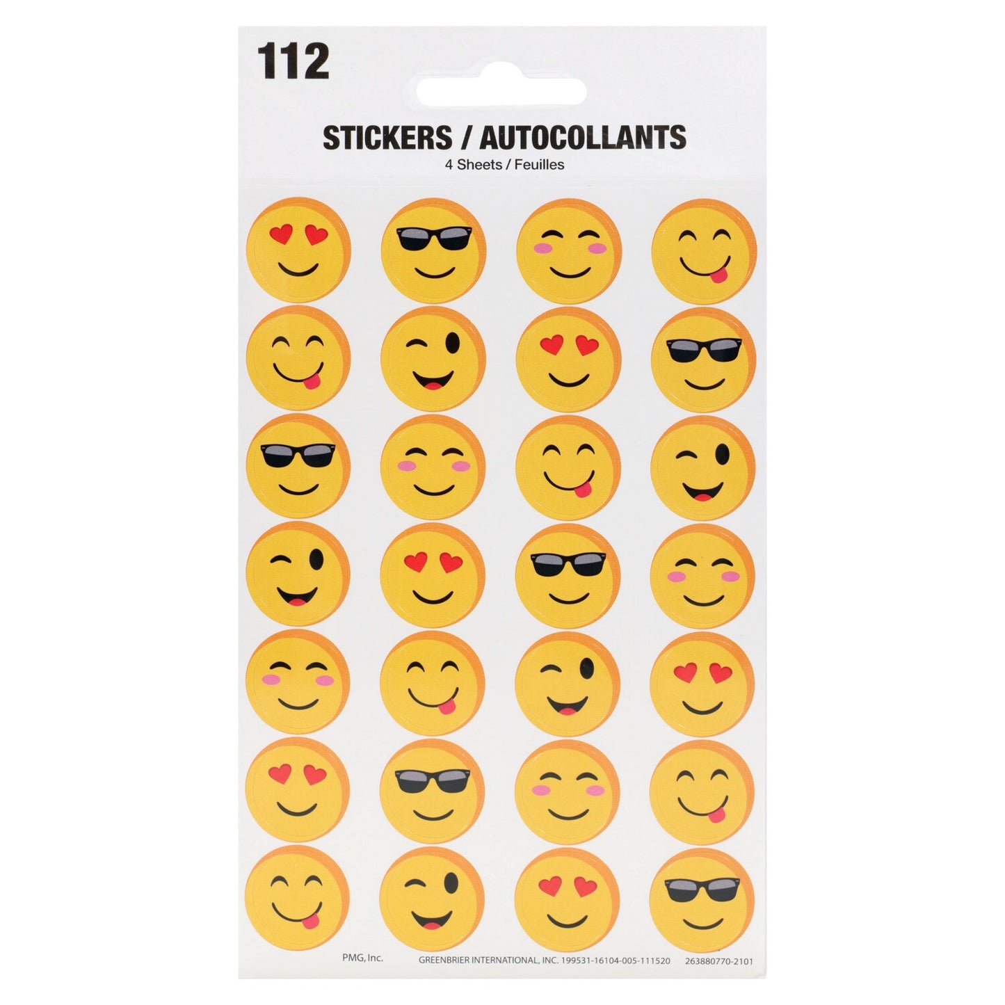 Smiley Face Sticker Sheets (Pack of 24)