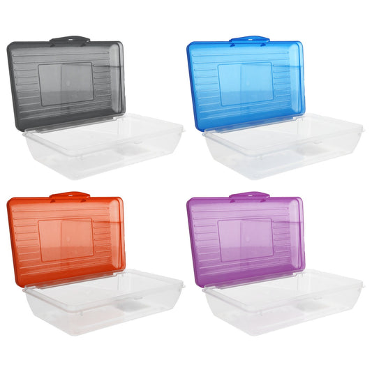 Translucent Plastic Pencil Boxes with Colored Lids, 8.5x5.25x2.375 in. (12)