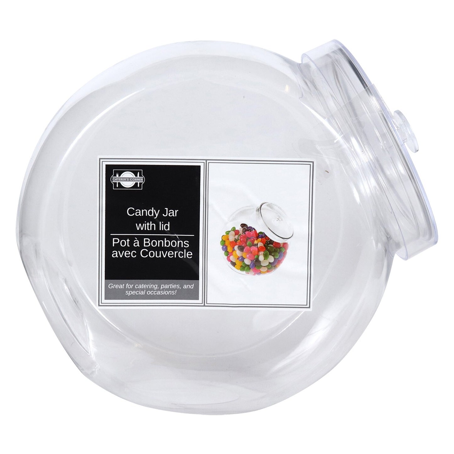 Caterers Corner Clear Plastic Candy Jars with Lids, 55 oz. (Pack of 24)