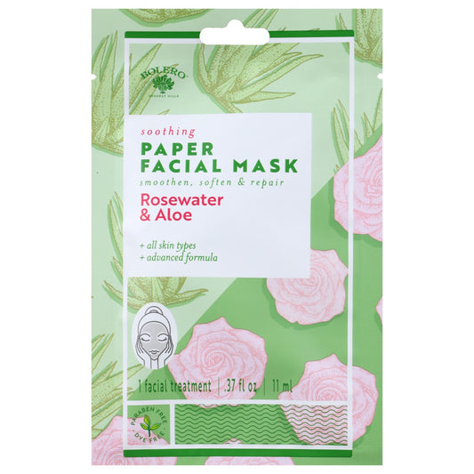 Bolero Beverly Hills Paper Facial Mask Rosewater & Aloe .37 fl oz (Pack 36)