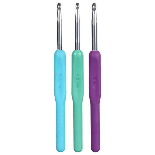 Aluminum Crochet Hooks with Ergonomic Handles, 3 sizes (Pack of 24)