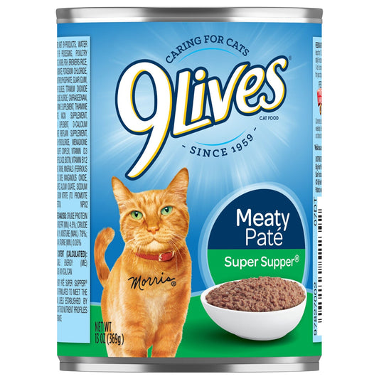 9 Lives Super Supper Meaty Pate Wet Cat Food, 13-oz. (Pack of 12)