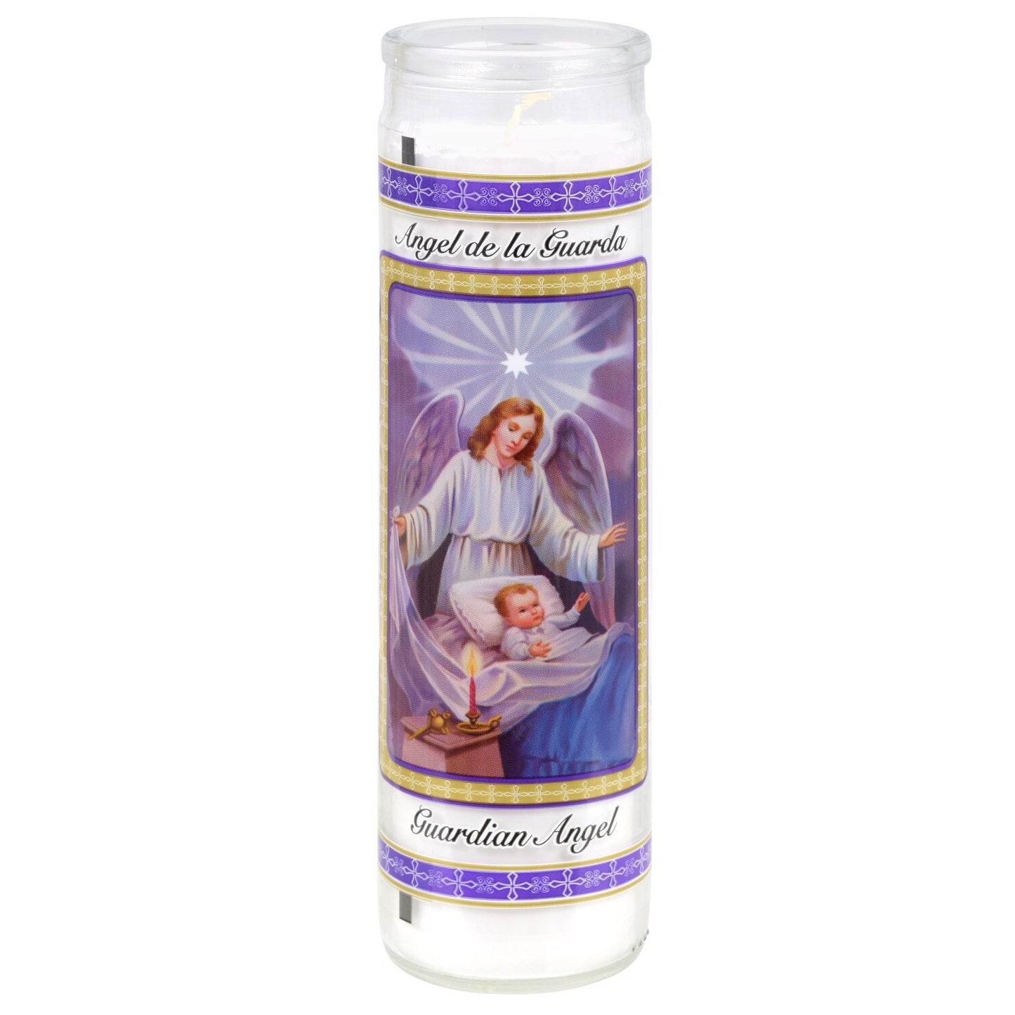 Guardian Angel Glass Prayer Candles, 8 in. (Pack of 12)