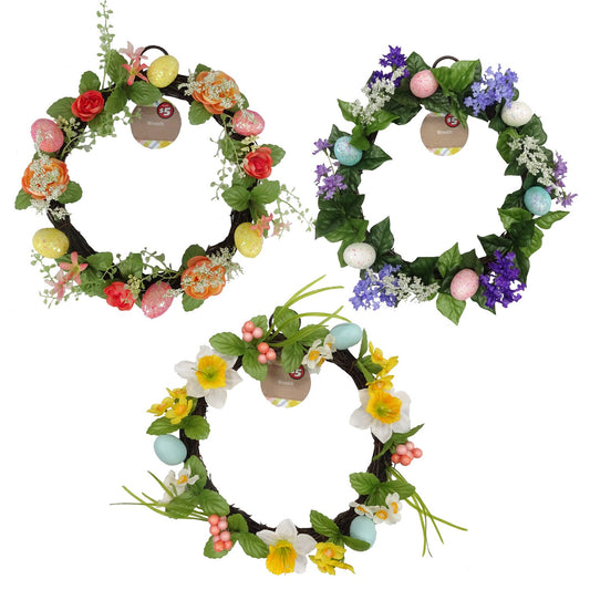 Artificial Easter Egg Floral Wreath, 15x3x15-in. (Pack of 8)