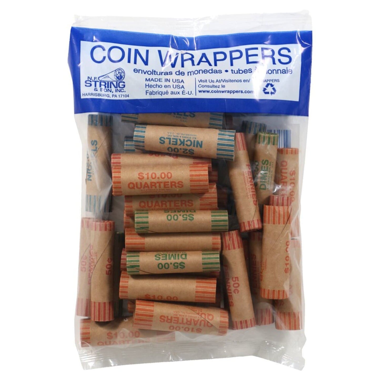 Assorted Coin-Roll Wrappers, 36-ct. Bags (Pack of 25)